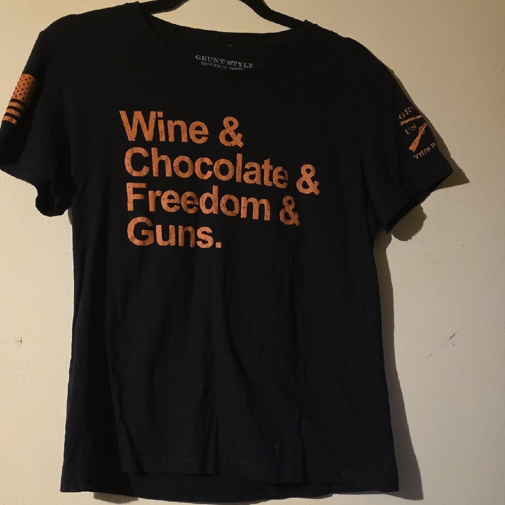 Grunt Style Black Tee with Bold Orange Text